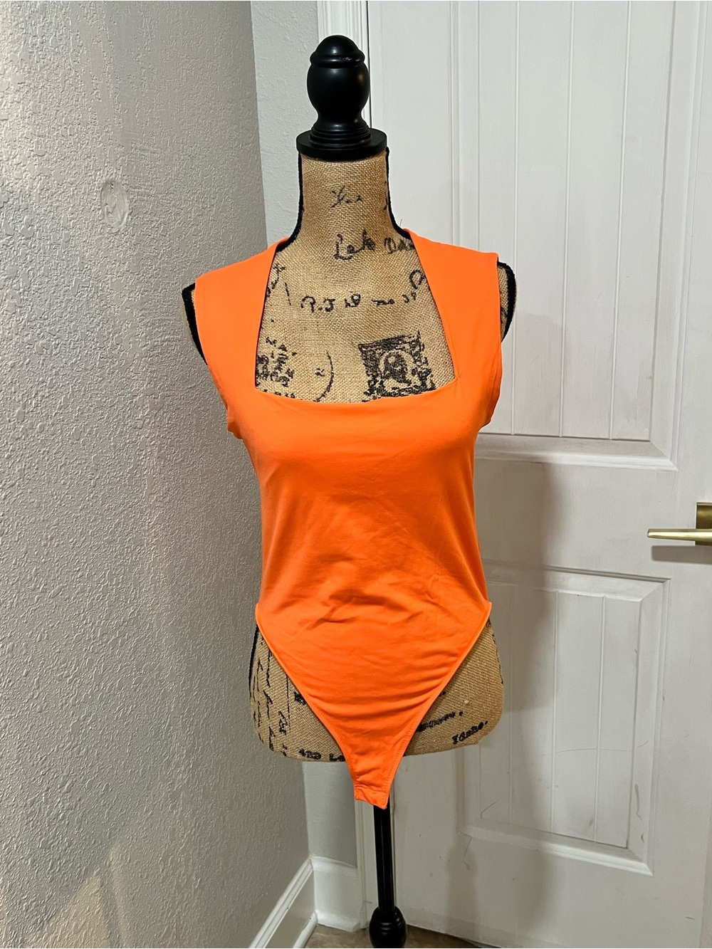 Zara Neon Orange Square-Neck Bodysuit